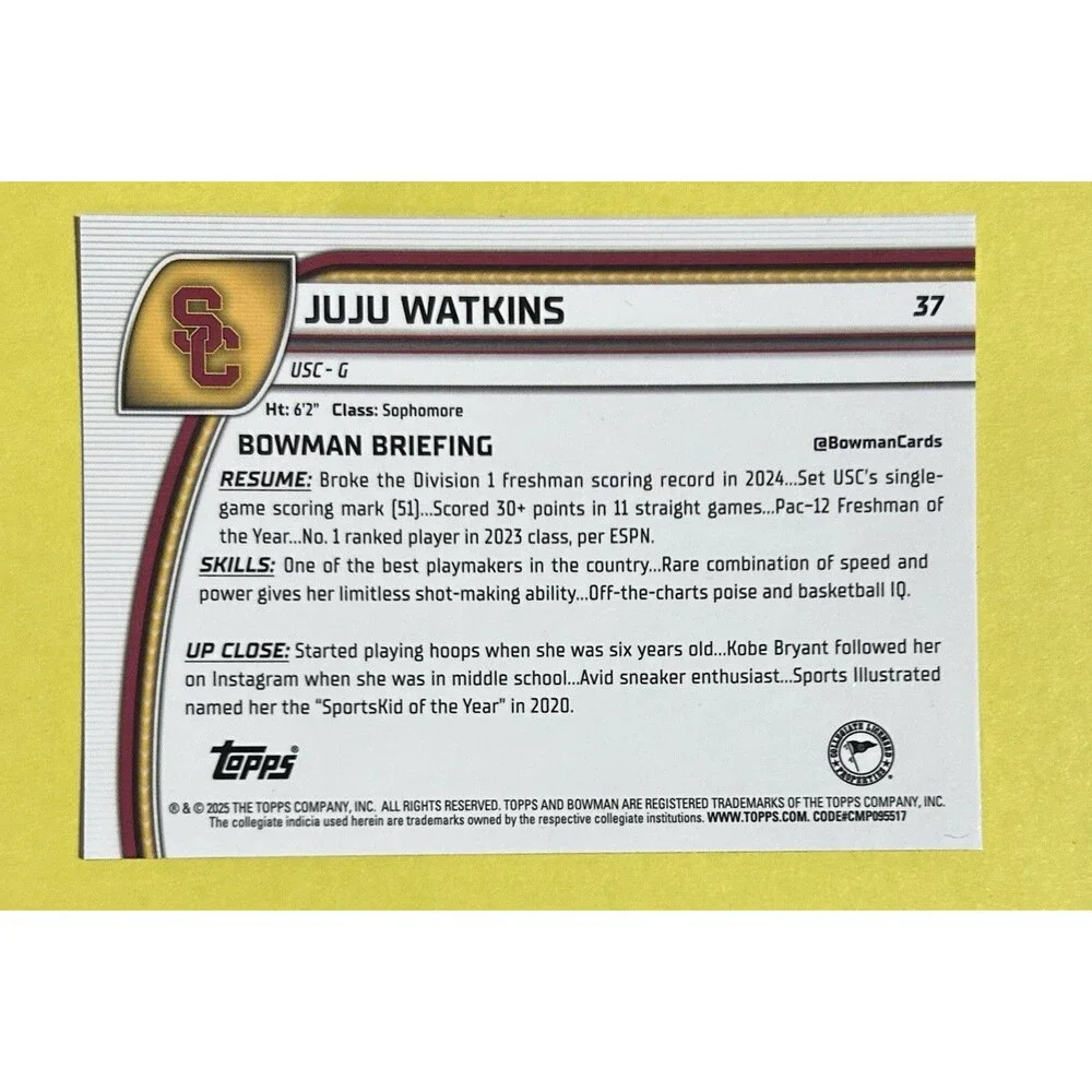2024-25 Bowman Chrome University Juju Watkins #37 USC Trojans